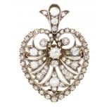 A VICTORIAN PALMETTE SHAPED DIAMOND BROOCH PENDANT the rose cut and old cut diamonds 2.2ct approx,