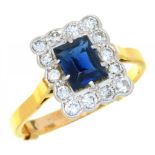 A SAPPHIRE AND DIAMOND RING the rectangular sapphire 1.2ct approx, brilliant cut diamonds 0.35ct