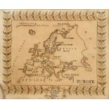 A VICTORIAN LINEN MAP SAMPLER OF EUROPE MARY SHAKESPEARE BRITISH SCHOOL BANBURY AGED 13 YEARS,