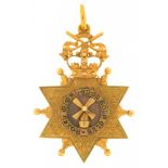 ROYAL WIMBLEDON GOLF CLUB. GOLD PRIZE MEDAL, 1919 in the form of a star surmounted by crown and