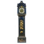 A BLUE JAPANNED EIGHT DAY LONGCASE CLOCK, SAMUEL BRYAN, LONDON, C1760 the 30cm breakarched brass