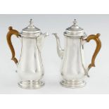 A PAIR OF GEORGE V BALUSTER SILVER CAFE AU LAIT POTS 22cm h, by Atkin Bros (Silversmiths) Ltd,