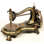 A JONES 1880S ANTIQUE SWAN NECK SEWING MACHINE, MOVEABLE PARTS