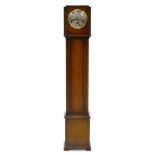 AN OAK DWARF LONGCASE CLOCK WITH SILVERED DIAL, CHIMING MOVEMENT, C1930, 142CM H X 25CM W