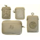 FOUR SILVER VESTA CASES, VARIOUS MAKERS AND DATES, VARIOUS SIZES, LATE 19TH C AND CIRCA