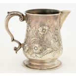 A GEORGE III SILVER MUG, LATER ADAPTED AS A CREAM JUG, 10 CM H, MARKS OFFICIALLY CANCELLED BY LONDON