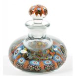 A MILLEFIORI PAPERWEIGHT GLASS SCENT BOTTLE AND STOPPER, 9.5CM H, POLISHED PONTIL MARK, 19TH C