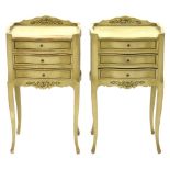 A PAIR OF PAINTED BEECH SERPENTINE BEDSIDE CABINETS, 75CM H; 42 X 31CM
