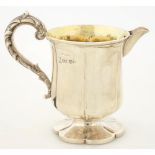A GEORGE III SILVER MUG, LATER ADAPTED AS A CREAM JUG, 10.5 CM H, MARKS OFFICIALLY CANCELLED AT