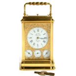 A FRENCH BRASS CARRIAGE CLOCK, IN GORGE CASE WITH A REPEAT BUTTON IN THE TOP, 14CM H EXCLUDING