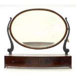 A VICTORIAN INLAID MAHOGANY DRESSING MIRROR WITH BEVELLED PLATE, 68CM W