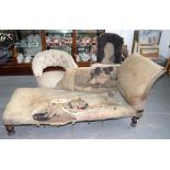 A VICTORIAN MAHOGANY CHAISE LOUNGE, 170CM L, MAHOGANY TUB CHAIR AND ELBOW CHAIR