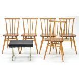 A SET OF FIVE BEECH SPINDLE BACK DINING CHAIRS WITH ASH SEATS, C1970'S