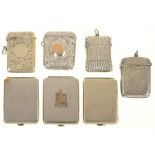SEVEN VARIOUS PLATED VESTA CASES, LARGEST 6 X 4.5 CM++VARIOUSLY DENTED