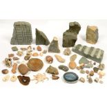 A QUANTITY OF ROCKS AND MINERALS, INCLUDING A SPECIMEN OF BLUE JOHN, FOSSILS AND SEASHELLS