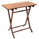 A VICTORIAN MAHOGANY FOLDING OCCASIONAL TABLE, 71CM H; 74 X 39CM