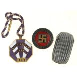 A VICTORIAN REEDED SILVER VESTA CASE, 4.2CM H, BIRMINGHAM 1892, A WWI BRASS AND ENAMEL SWASTIKA