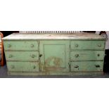 A VICTORIAN PAINTED PINE DRESSER BASE, 88CM H; 212 X 59CM