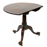 A VICTORIAN MAHOGANY TILT TOP TRIPOD TABLE ON CLAW AND BALL FEET, 89CM D, INCOMPLETE