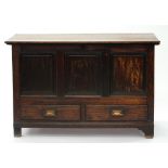 A GEORGE III PANELLED OAK MULE CHEST, 83CM H; 129 X 55CM