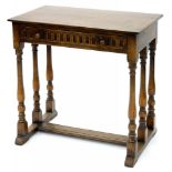 AN ANTIQUE STYLE OAK SIDE TABLE, 76CM H; 76 X 46CM