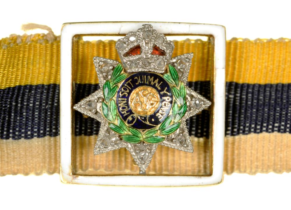 ARMY SERVICE CORPS. A WWI SWEETHEART'S BRACELET, THE BUCKLE WITH ROSE CUT CUT DIAMONDS SET IN GOLD