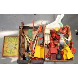 VINTAGE TOYS AND GAMES. INCLUDING PULL ALONG TRAIN AND ANIMALS, PEGITY BOARD GAME, POND YACHT, ETC