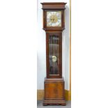 A MAHOGANY LONGCASE CLOCK WITH SILVERED DIAL AND CHIMING MOVEMENT, 170CM H X 43CM W