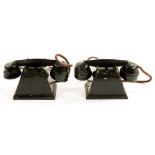 TWO BLACK PAINTED WOOD AND BAKELITE TABLE TELEPHONES