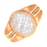 A DIAMOND CLUSTER RING, IN GOLD, UNMARKED, 3.5G, SIZE V ++LIGHT WEAR CONSISTENT WITH AGE