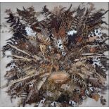 A VICTORIAN DRIED GRASSES PICTURE OF A BASKET OF FLOWERS, 41 X 45CM, MAPLE FRAME AND AN UNFRAMED,