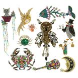 ELEVEN BUTLER AND WILSON BROOCHES, INCLUDING AN OWL AND OTHER CREATURES++LIGHT WEAR CONSISTENT