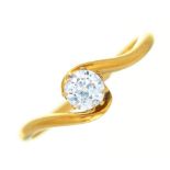 AN OLD CUT DIAMOND SOLITAIRE TWIST RING IN GOLD MARKED 18CT, 1.5G, SIZE L++IN GOOD CONDITION