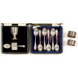 A SET OF SIX GEORGE V SILVER TEASPOONS, SHEFFIELD 1919, CASED, A GEORGE V SILVER CHRISTENING SET,