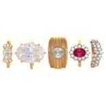 FIVE GEM SET 14CT GOLD RINGS, 23G, SIZE J - M++LIGHT WEAR CONSISTENT WITH AGE