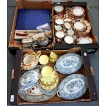 A LATE VICTORIAN STAFFORDSHIRE TEA SERVICE, MISCELLANEOUS CERAMICS AND PLATED WARE, ETC