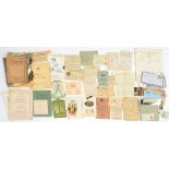 A COLLECTION OF PRINTED EPHEMERA INCLUDING VICTORIAN MOVEABLE CHROMO GREETING CARDS ONE AS A SAFE,