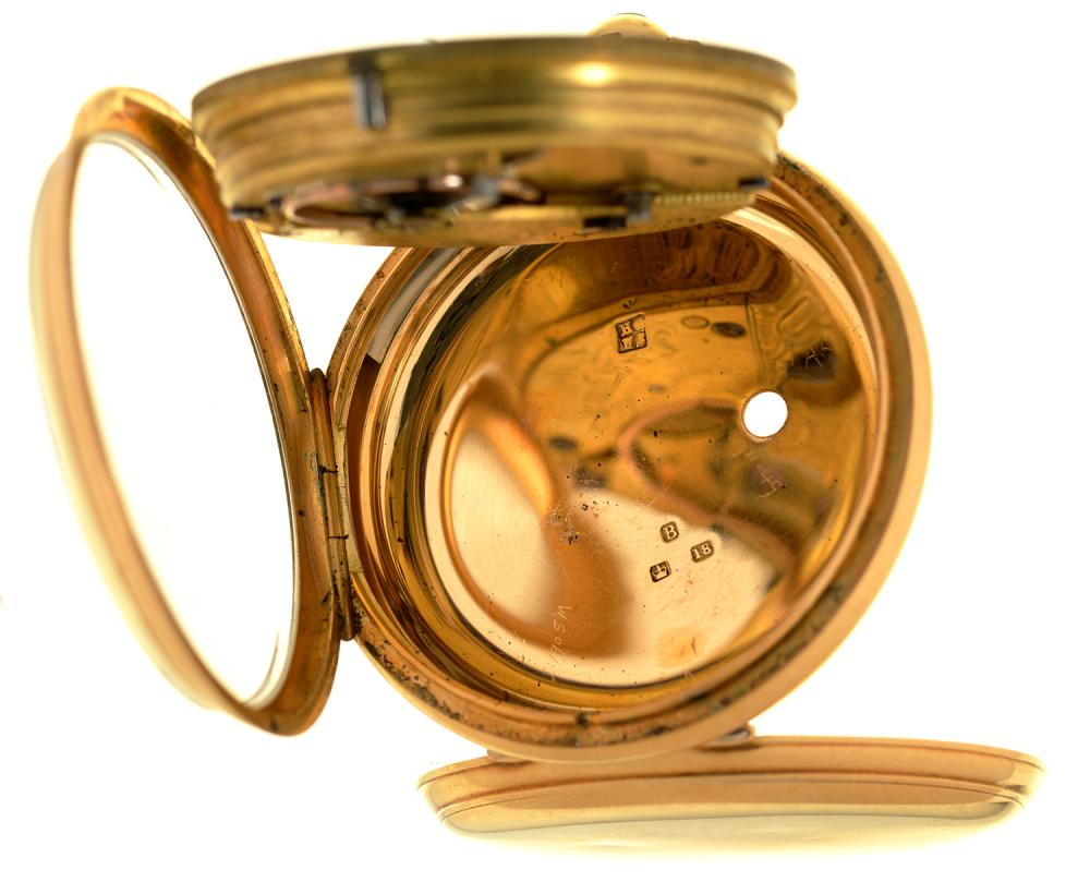 AN ALFRED WAGSTAFF 18CT GOLD GENTLEMAN'S LEVER WATCH, CASEMAKER HGMS, LONDON 1877, 5CM, 88.5G ++ - Bild 4 aus 4