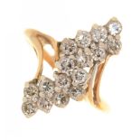 A DIAMOND CLUSTER RING, IN GOLD MARKED 14K, 3.5G, SIZE O++LIGHT WEAR CONSISTENT WITH AGE