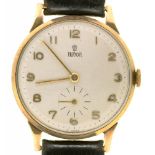 A ROLEX TUDOR 9CT GOLD GENTLEMAN'S WRISTWATCH, 3.2 CM, INSCRIBED 'JT LTD LONG SERVICE E E HARRIS,