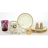 A SET OF FOUR CHINESE FAMILLE ROSE WINE CUPS, 5.5CM D, 19TH C, A COALPORT OR STAFFORDSHIRE BONE