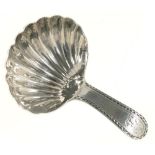 A GEORGE III SILVER CADDY SPOON, 7.5 CM L, LONDON 1802, 7DWTS++GOOD CONDITION FOR AGE AND USE