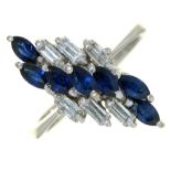 A SAPPHIRE AND DIAMOND RING, IN 18CT WHITE GOLD, 4.5G, SIZE L++OVERALL GOOD CONDITION