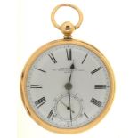 AN ALFRED WAGSTAFF 18CT GOLD GENTLEMAN'S LEVER WATCH, CASEMAKER HGMS, LONDON 1877, 5CM, 88.5G ++