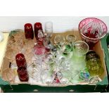 MISCELLANEOUS CUT, COLOURED AND PLAIN GLASSWARE, PRINCIPALLY DRINKING GLASS, TO INCLUDE A