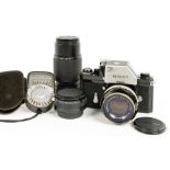 A NIKON F 33MM CAMERA, NIKKOR-S F 1.4 50MM AND F 3.5 75-150MM LENSES ETC