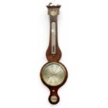 AN EARLY 19TH C MAHOGANY AND LINE INLAID BAROMETER, THE BUBBLE LEVEL INSCRIBED J & P BREGAZZI, MAKER