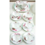 A SHELLEY BONE CHINA FLORAL TEA SERVICE, PRINTED MARK, PATTERN 13429