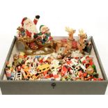 A QUANTITY OF VINTAGE PAINTED BISCUIT PORCELAIN AND OTHER CHRISTMAS DECORATIONS