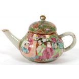 A MINIATURE CANTON FAMILLE ROSE TEAPOT AND COVER, 6.5CM H, 19TH C